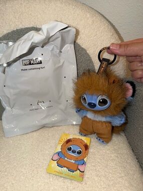 POP MART Furry Blue Brown Keychain Plush Stitch